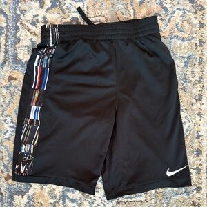 Nike Boys Black Athletic Shorts with Multicolor Stripe